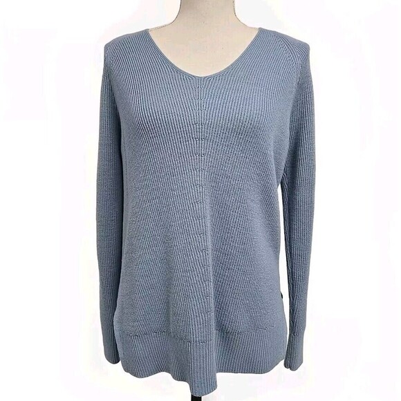 Athleta Hanover Refined V-Neck Sweater Heron Blue Merino Wool Blend Women’s XS - Picture 2 of 11